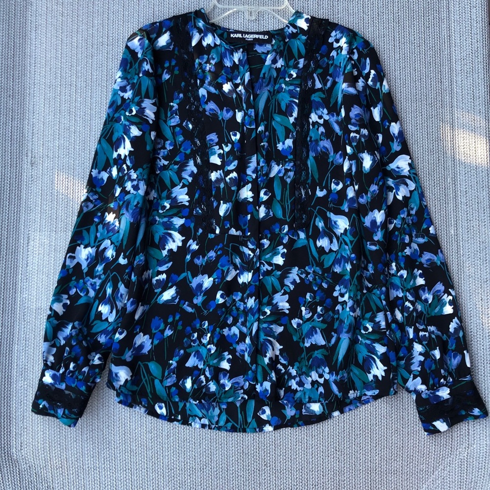 Karl Lagerfeld Paris Long Sleeve Blouse with Lace